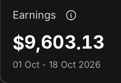 Original screenshot: $9,603.13 earnings, 01–18 October 2026